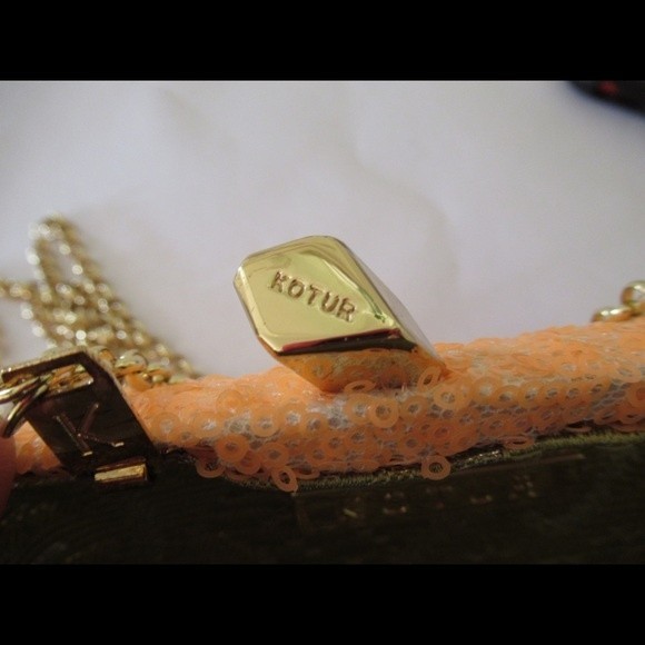 Kotur Bright Orange Sequin Clutch With Chain Handbag - Picture 8 of 10